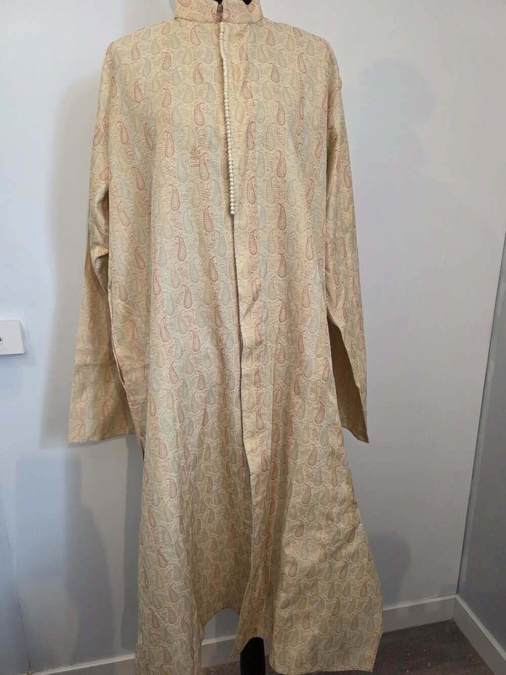 Men's Paisley Kurta Tunic Long Shirt - Gold / Beige-Large ETHNIC By EVERSHINE